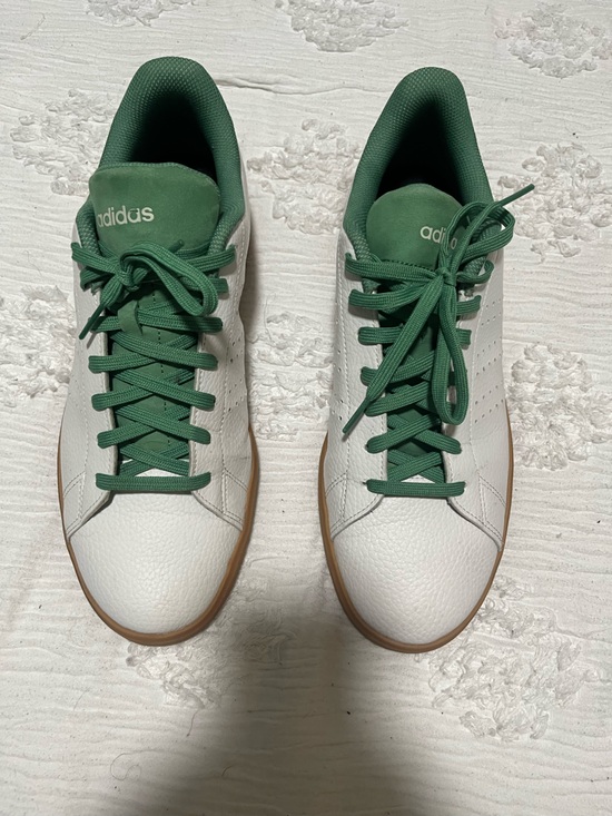 adidas Other - adidas Cloudform Comfort White Leather Sneakers with Green Tongue and Laces